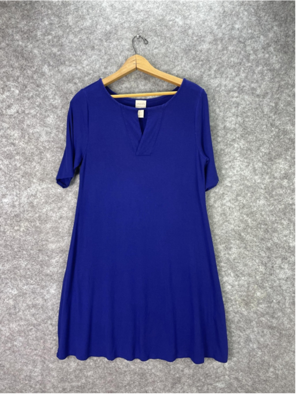 Chico's Dress medium Womens 1 Blue Half Sleeve V Neck Jersey T-Shirt Knee Length